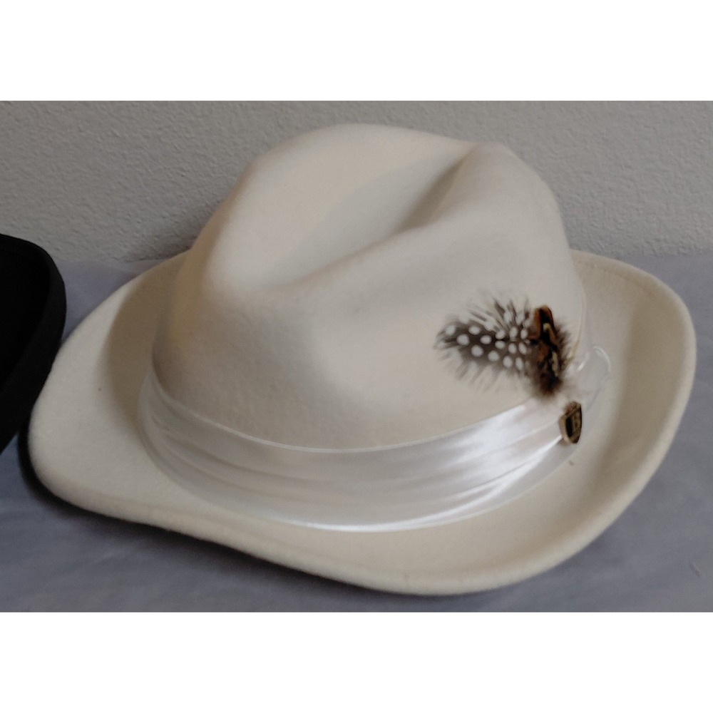 Bruno Capelo Giovani Fedora Hat Men L Ivory 100% Australian Wool Feather